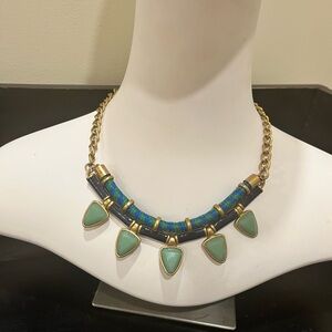 J.Crew Statement Necklace Blue Green Cord + Mint Charm Bib